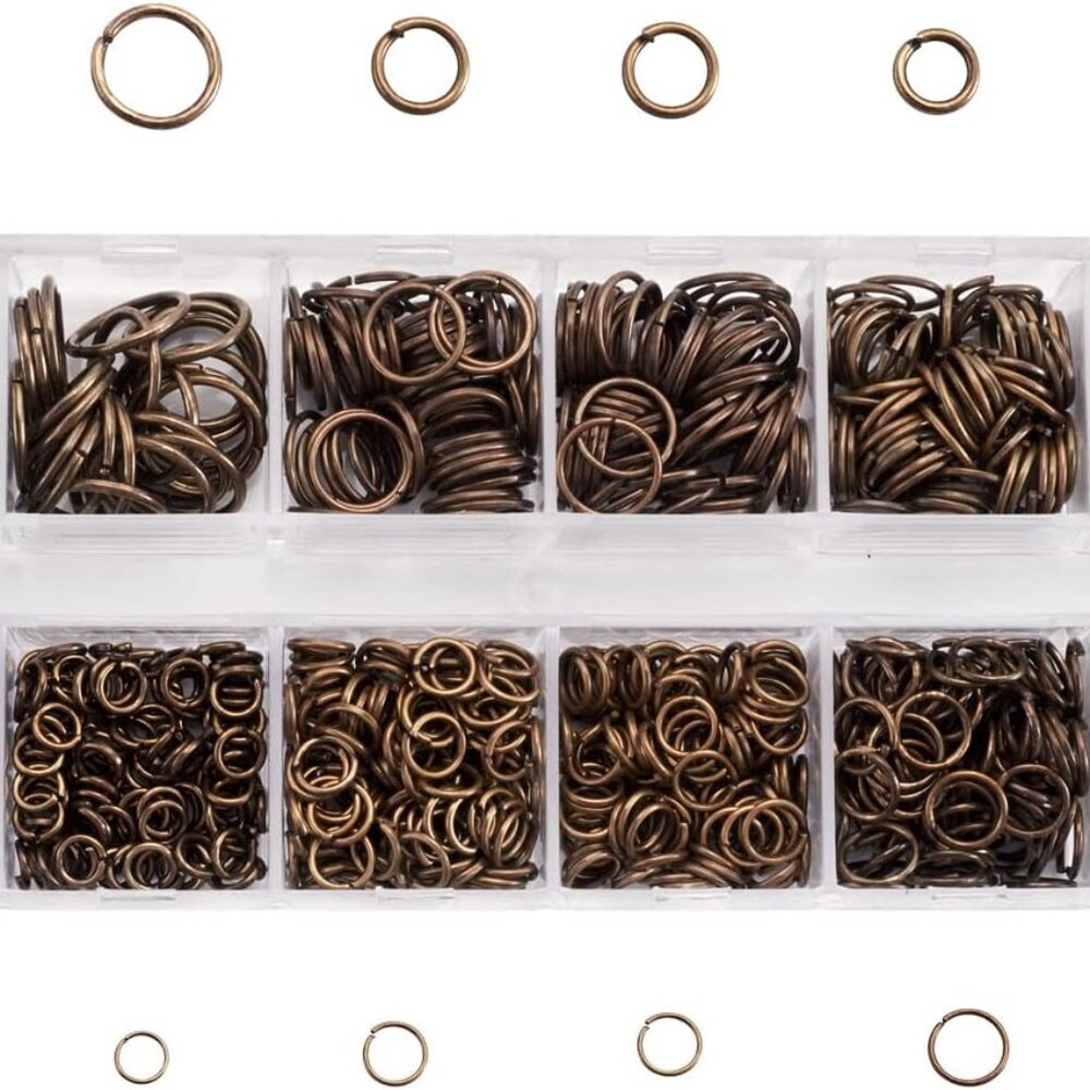 Mixed Size 4-10mm Iron Open Jump Rings Antique Bronze Plated Unsoldered Round Ri